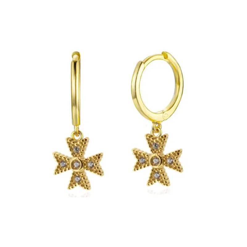 Boucles d'Oreilles Croix de Malte avec Zircon