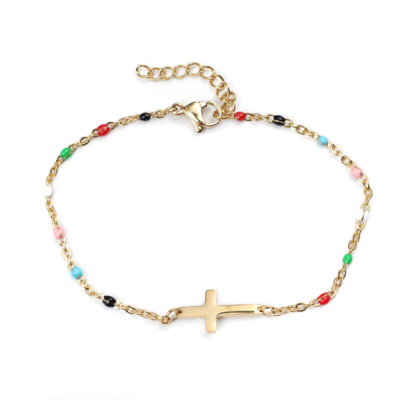 Bracelet Croix Doré avec Perles de Couleurs – Image 11
