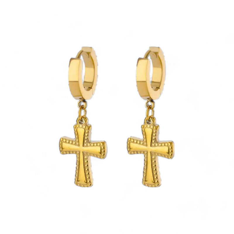 Boucles d'Oreilles Créoles Croix Pendantes