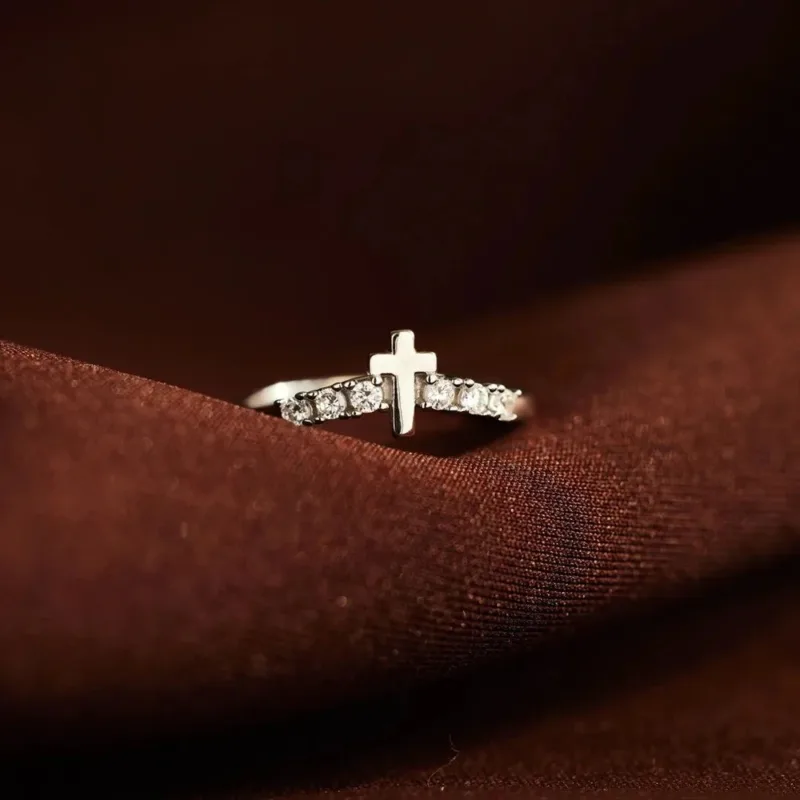 Bague Croix Chrétienne Fiançailles – Image 4