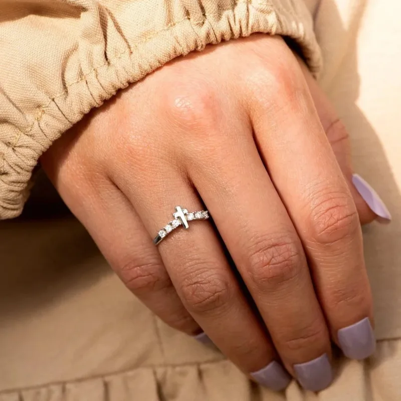 Bague Croix Chrétienne Fiançailles – Image 5