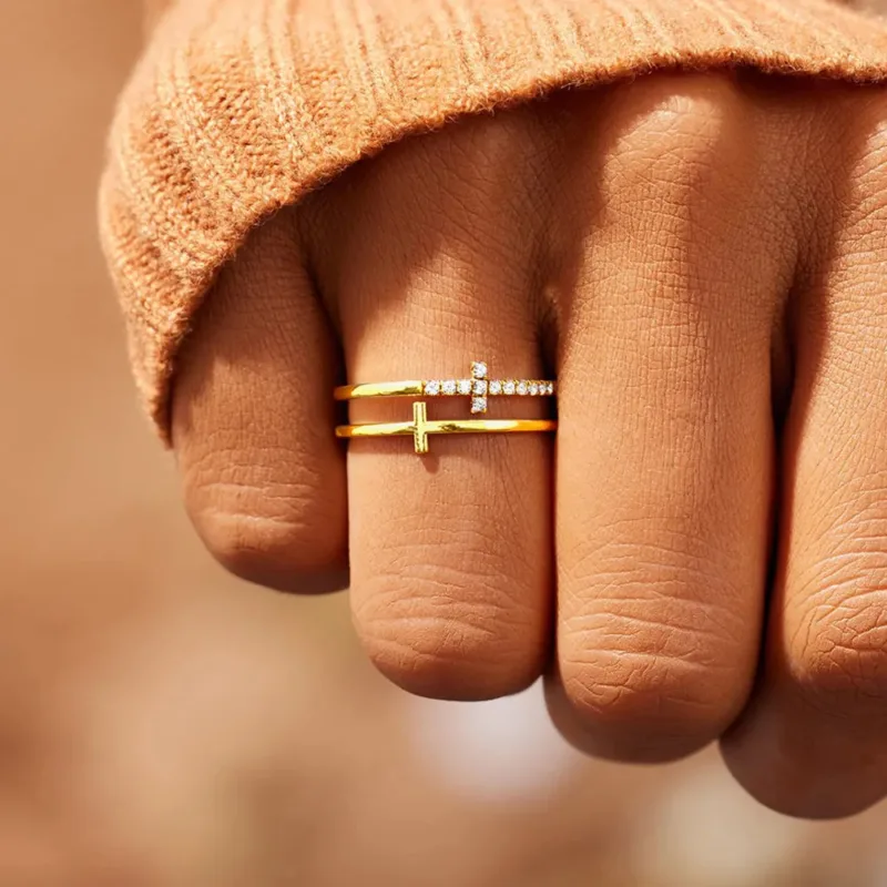 Bague Croix Double Anneau – Image 3
