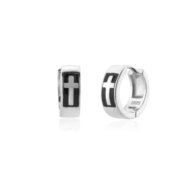 Boucles d'Oreilles Croix sur Fond Noir