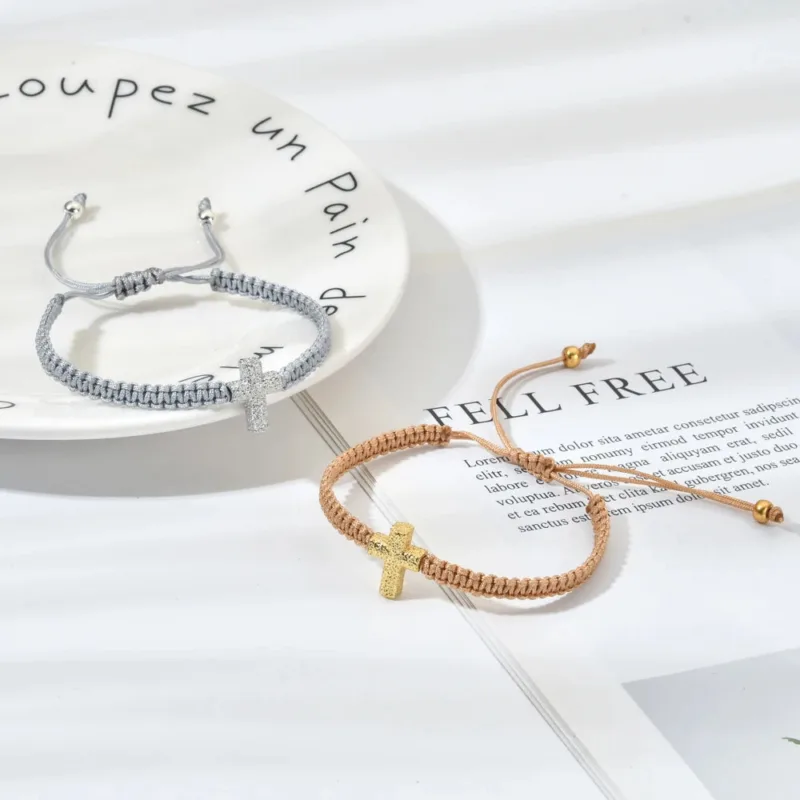 Bracelet Corde Tressée Ajustable en Croix – Image 5