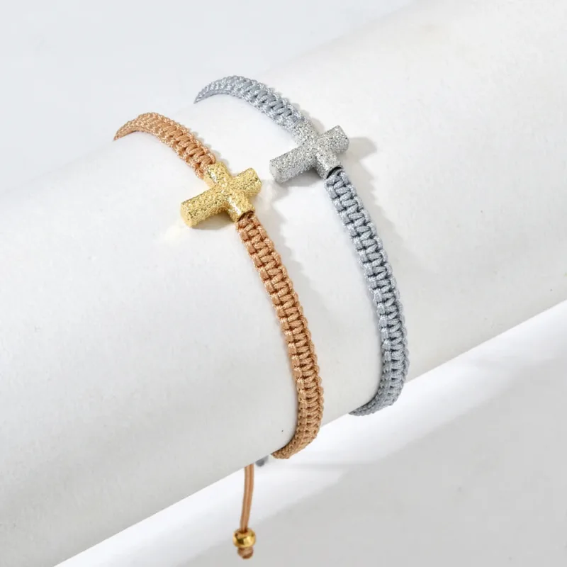 Bracelet Corde Tressée Ajustable en Croix – Image 4