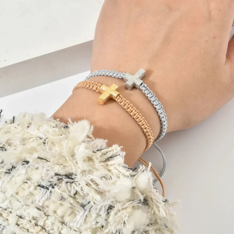 Bracelet Corde Tressée Ajustable en Croix – Image 2