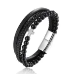 Bracelet Croix Cuir Noir