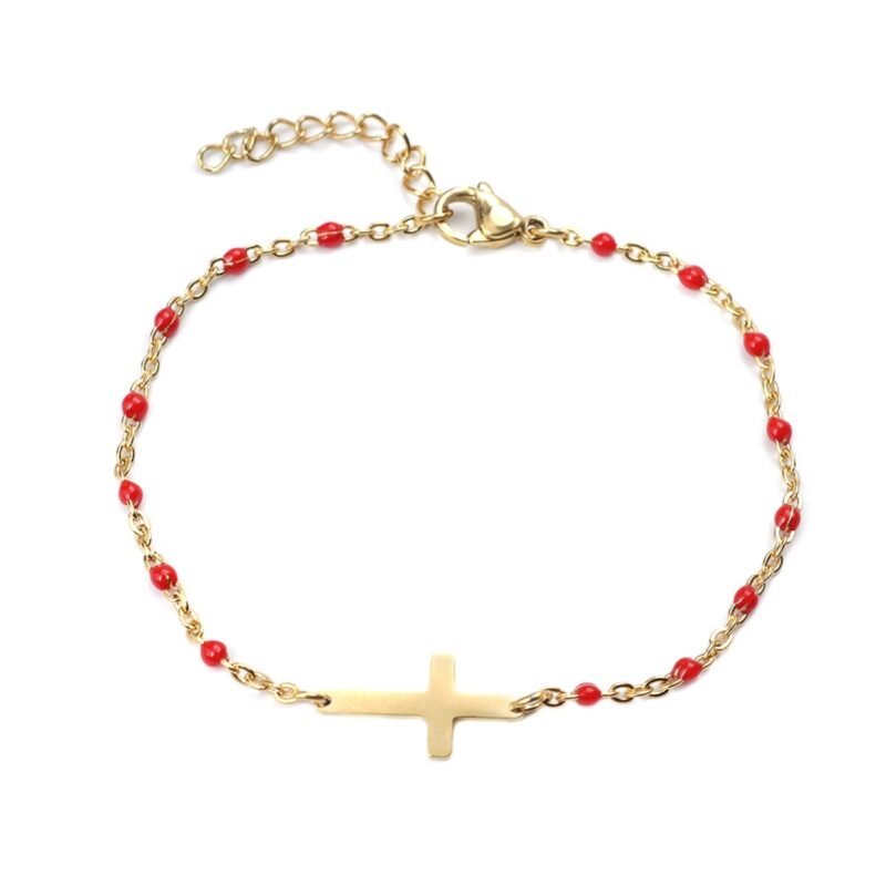 Bracelet Croix Doré avec Perles de Couleurs – Image 8