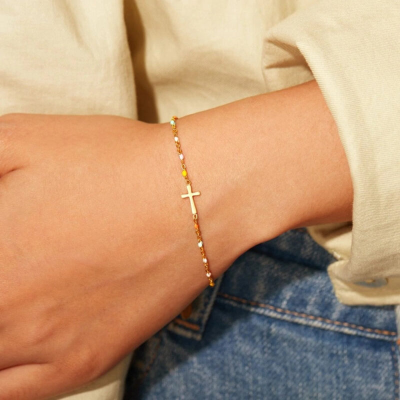 Bracelet Croix Minimaliste Perles Pastel – Image 6