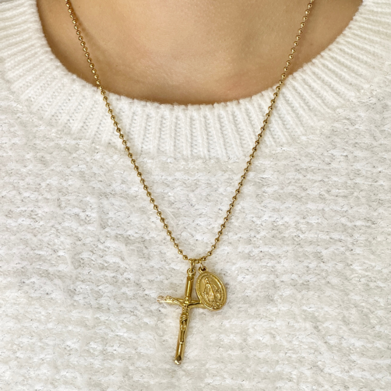 Collier Croix avec Médaille Vierge – Image 2