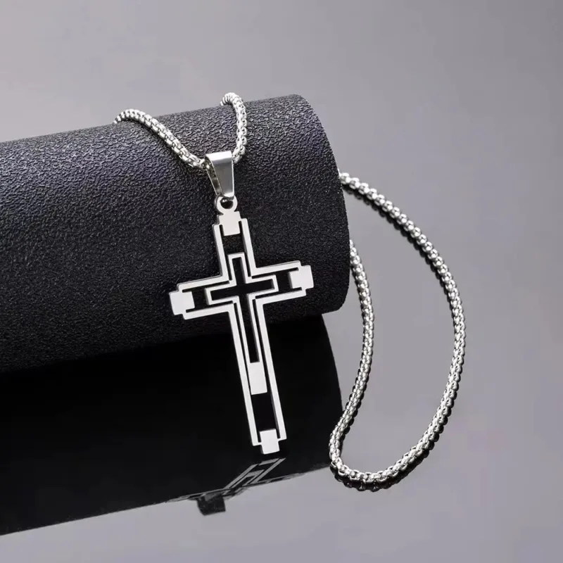 Collier Croix Contemporain en Acier – Image 2