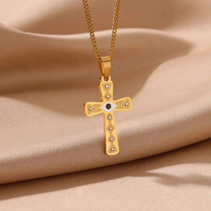 Collier Croix Doré Oeil Central – Image 4