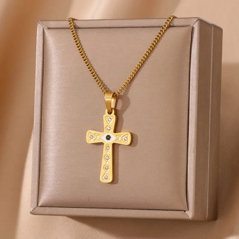 Collier Croix Doré Oeil Central – Image 3