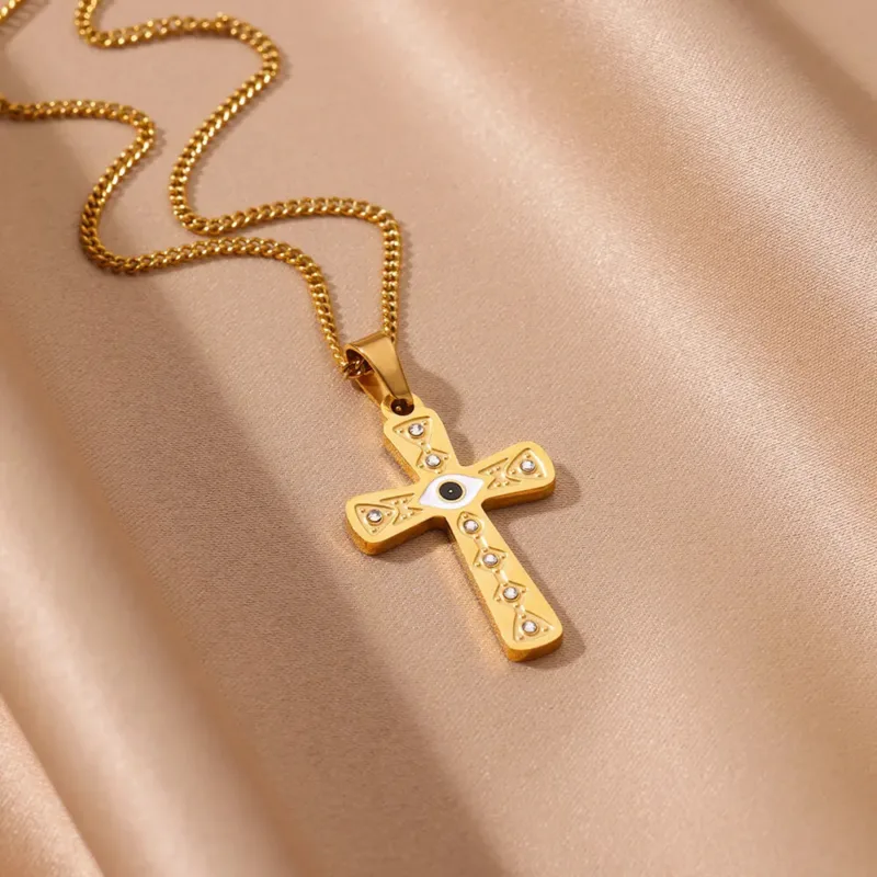 Collier Croix Doré Oeil Central – Image 5