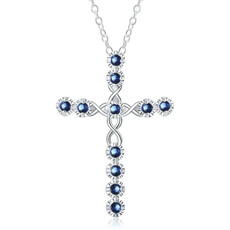 Collier Croix Pierres Bleues Vibrantes